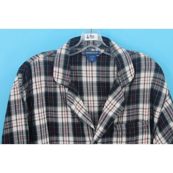 PENDLETON MENS L WHITE NAVY FLANNEL PLAID PAJAMA TOP SHIRT - Picture 2 of 6